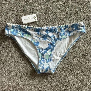 HEIDI KLEIN BLUE FLORAL BLUE WHITE HIPSTER BIKINI BOTTOM POM POM TRIM SIZE LARGE